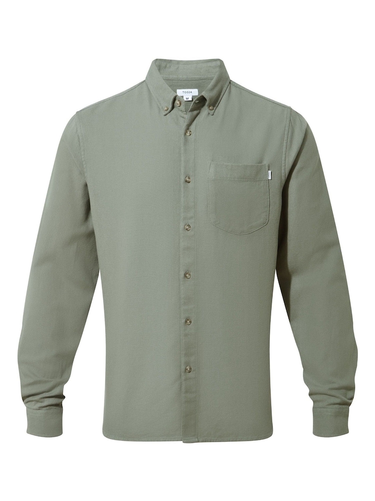 Tog 24 Green Mens Ezra Long Sleeve Faded 100% Cotton Shirt - Image 5 of 5