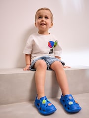 Blue Happy Face Moulded Closed Toe Touch Fastening Clogs - Image 2 of 8