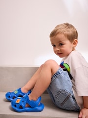 Blue Happy Face Moulded Closed Toe Touch Fastening Clogs - Image 3 of 8