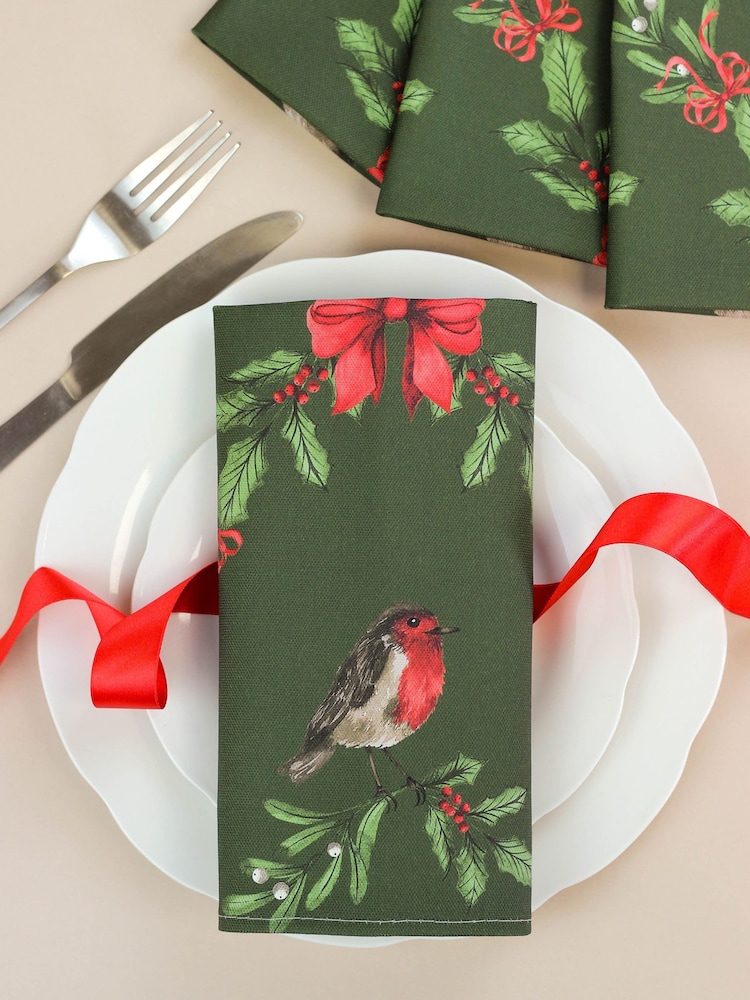 Avalon Home Green Garlands 100% Cotton Pair of Napkins - Image 1 of 6