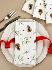 Avalon Home White Red Mistletoe and Pine 100% Cotton Pair of Napkins - Image 1 of 6