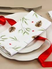 Avalon Home White Red Mistletoe and Pine 100% Cotton Pair of Napkins - Image 3 of 6