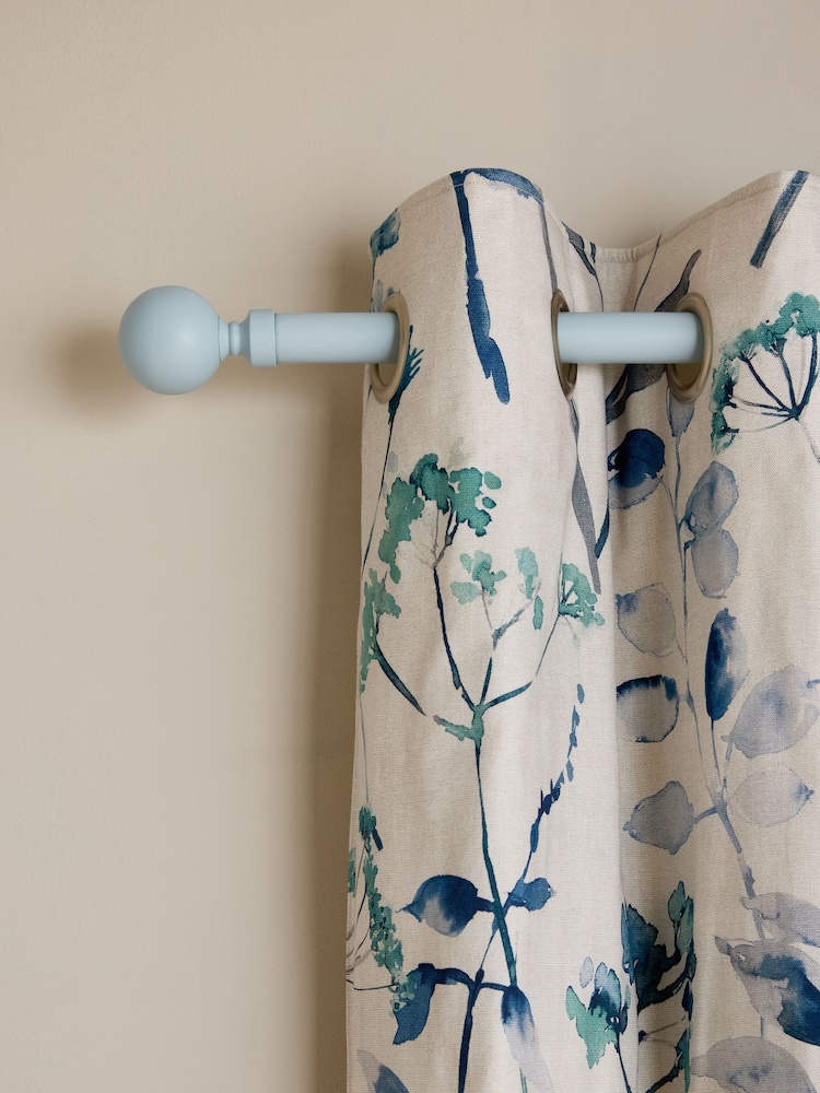 Pastel Blue Klick Fit Ball Finial Extendable Curtain Pole Kit 28mm - Image 1 of 5