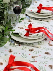 Avalon Home White Red Mistletoe and Pine 100% Cotton Tablecloth - Image 1 of 6