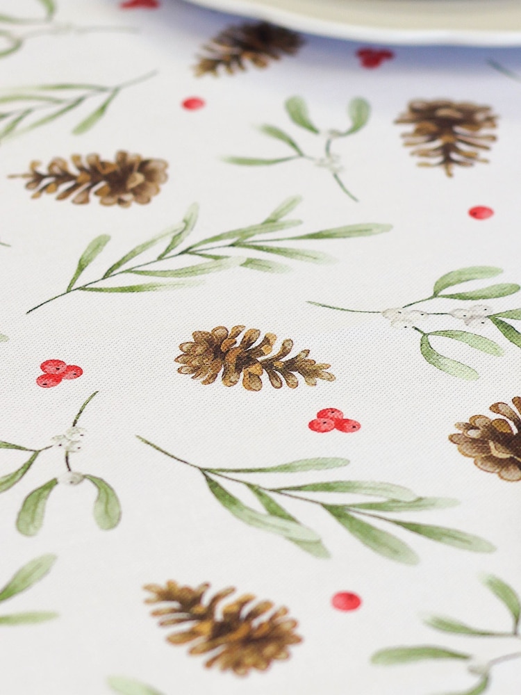 Avalon Home Red Mistletoe and Pine 100% Cotton Tablecloth - Image 3 of 6