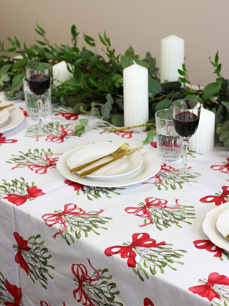 Avalon Home Cream Bows 100% Cotton Tablecloth - Image 2 of 6