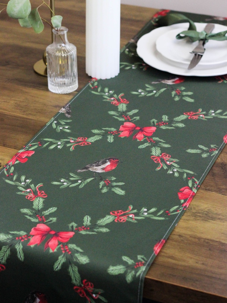 Avalon Home Green Garlands Table 100% Cotton Christmas Runner - Image 2 of 6 Avalon Home Green Garlands Table 100% Cotton Christmas Runner - Image 2 of 6