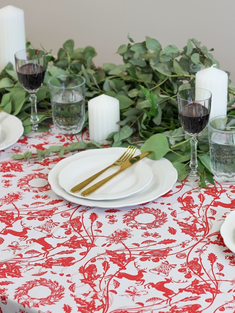 Avalon Home Red/Cream Stag 100% Cotton Tablecloth - Image 2 of 6 Avalon Home Red/Cream Stag 100% Cotton Tablecloth - Image 2 of 6
