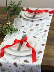Avalon Home White Red Mistletoe and Pine 100% Cotton Table Runner - Image 1 of 6