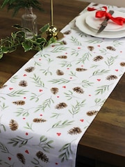 Avalon Home White Red Mistletoe and Pine 100% Cotton Table Runner - Image 2 of 6