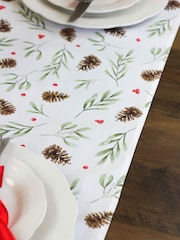Avalon Home White Red Mistletoe and Pine 100% Cotton Table Runner - Image 4 of 6