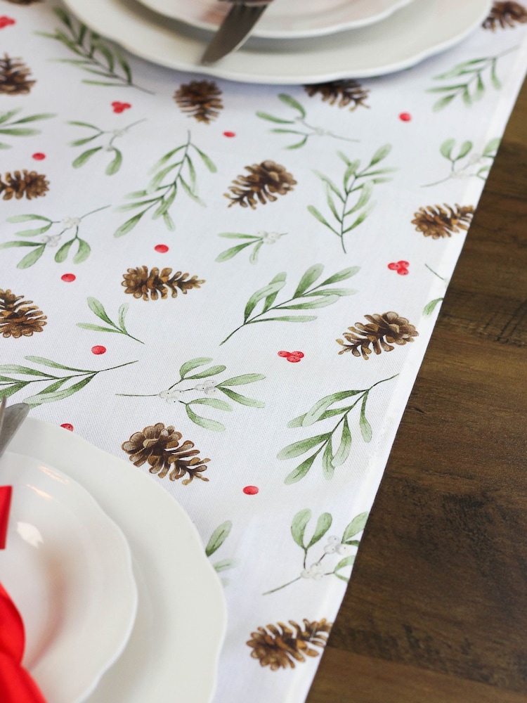 Avalon Home White Red Mistletoe and Pine 100% Cotton Table Runner - Image 4 of 6