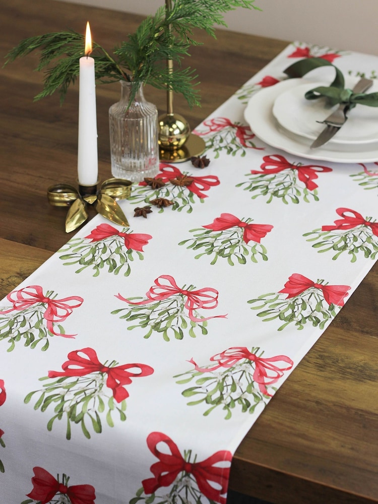 Avalon Home Cream Bows Table 100% Cotton Runner - Image 2 of 6