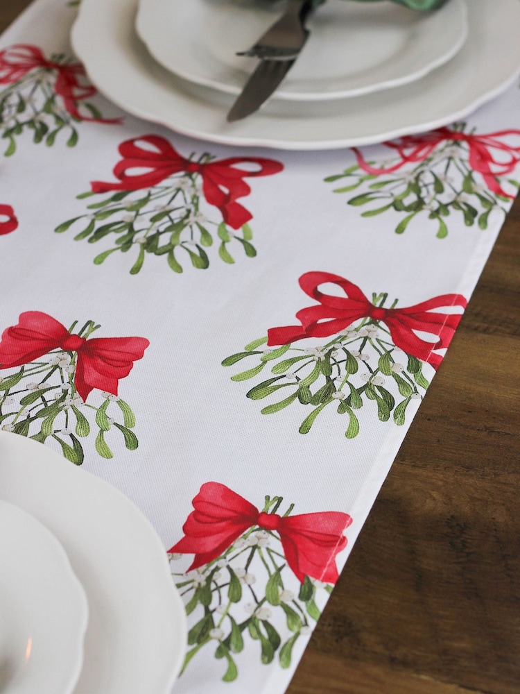 Avalon Home Cream Bows Table 100% Cotton Runner - Image 3 of 6
