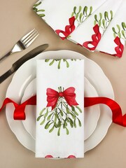 Avalon Home Cream Bows 100% Cotton Pair of Napkins - Image 1 of 6