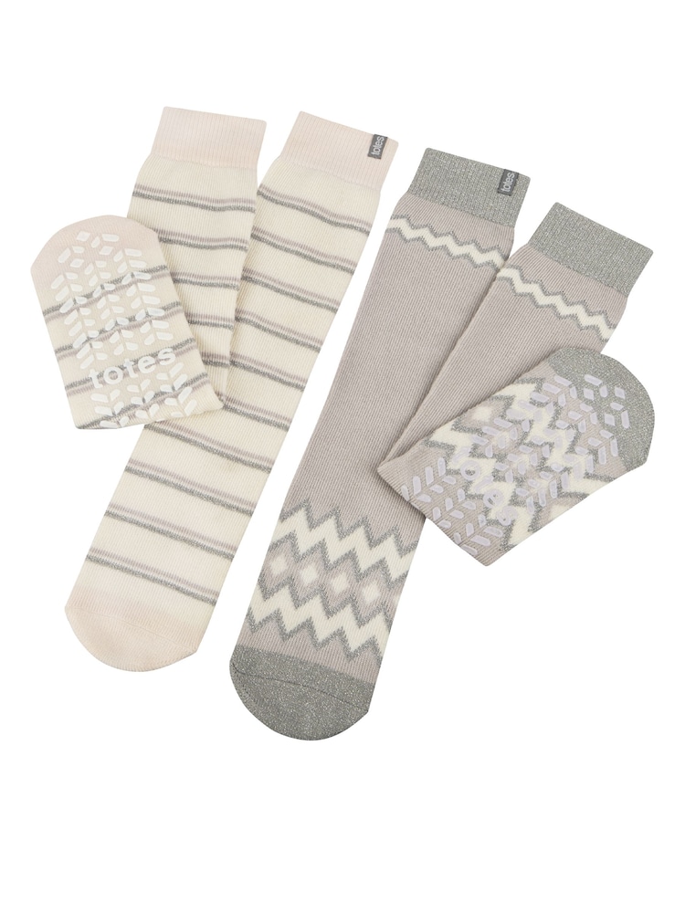 Totes Cream Original Ladies Slipper Socks 2 Pack - Image 1 of 5