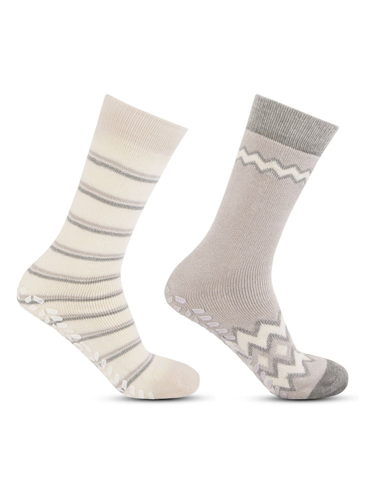 Totes Cream Original Ladies Slipper Socks 2 Pack - Image 5 of 5