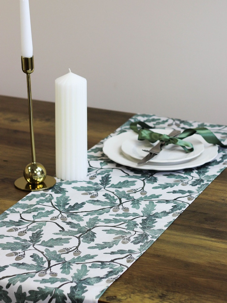 Avalon Home Green Oak 100% Cotton Table Runner - Image 2 of 6 Avalon Home Green Oak 100% Cotton Table Runner - Image 2 of 6