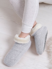 Totes Grey Ladies Knitted Texture Winter Bootie Slippers - Image 1 of 5