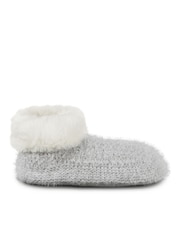 Totes Grey Ladies Knitted Texture Winter Bootie Slippers - Image 2 of 5