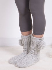 Totes Ladies Sparkle Winter Slipper Socks with Pom Pom - Imagen 1 de 5