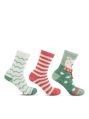 Totes Green Ladies Super Soft Cosy Slipper Socks 3 Pack - Image 2 of 5