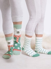 Totes Green Ladies Super Soft Cosy Slipper Socks 3 Pack - Image 4 of 5
