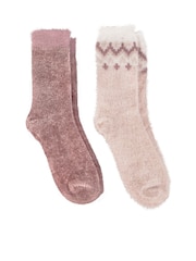 Totes Ladies Fairisle Pattern and Chenille Winter Slipper Socks 2 Pack - Изображение 1 из 5