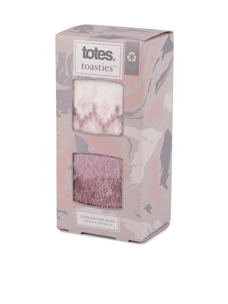 Totes Ladies Fairisle Pattern and Chenille Winter Slipper Socks 2 Pack - Изображение 5 из 5
