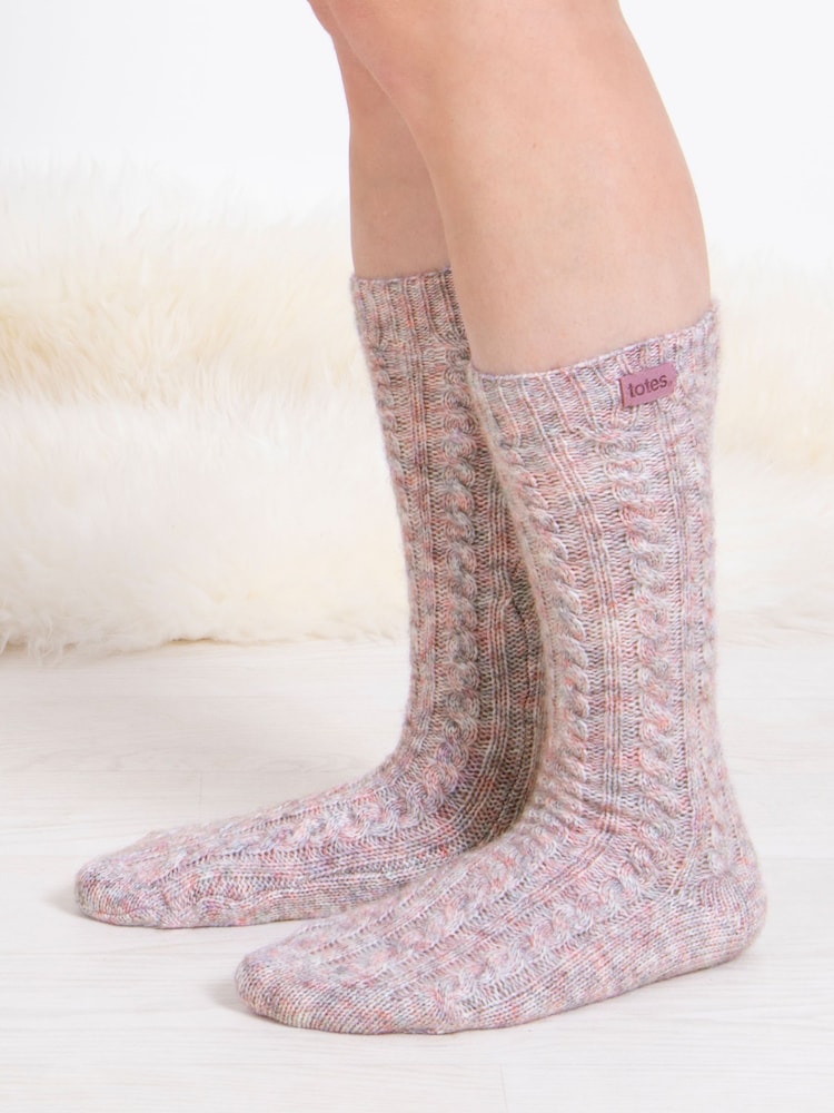 Totes Pink Ladies Chunky Wool Blend Winter Thermal Boot Socks - Image 2 of 4