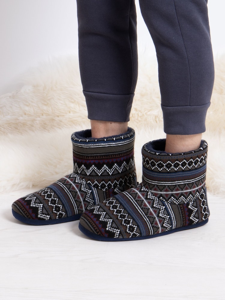 Totes Mens Knitted Boot Slippers - Image 1 of 5 Totes Mens Knitted Boot Slippers - Image 1 of 5