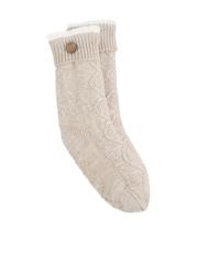 Totes Natural Ladies Knit Slipper Socks with Button - Image 3 of 5