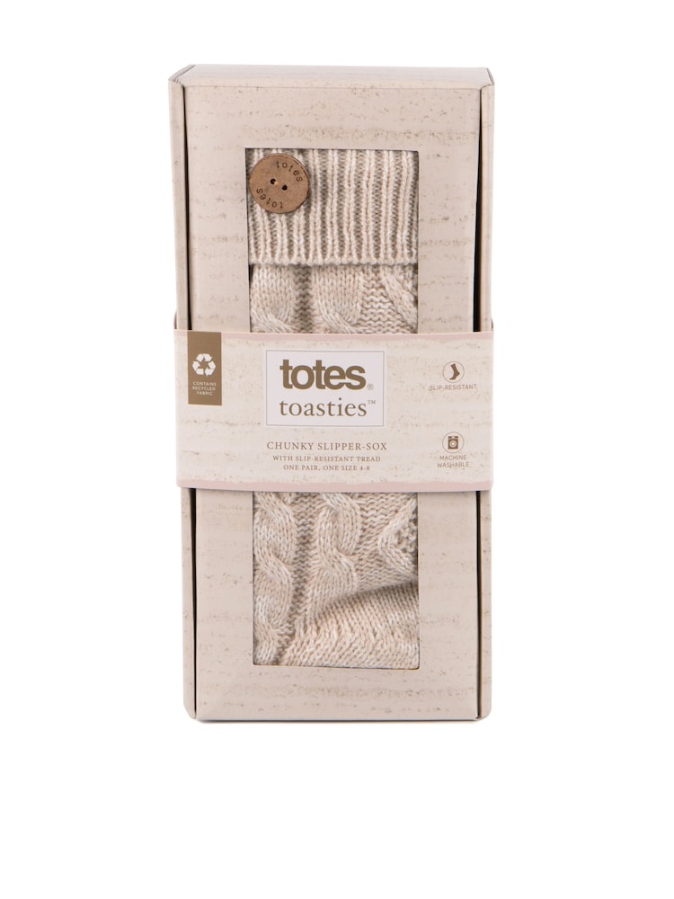 Totes Natural Ladies Knit Slipper Socks with Button - Image 5 of 5