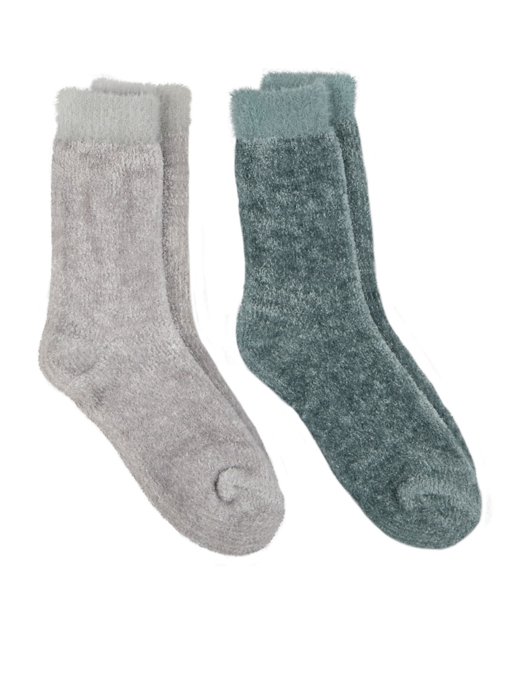 Totes Grey Ladies Fairisle Pattern and Chenille Winter Slipper Socks 2 Pack - Image 1 of 5