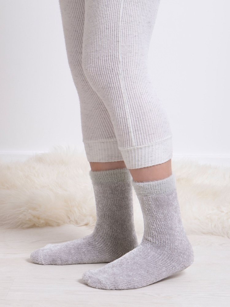 Totes Grey Ladies Fairisle Pattern and Chenille Winter Slipper Socks 2 Pack - Image 2 of 5