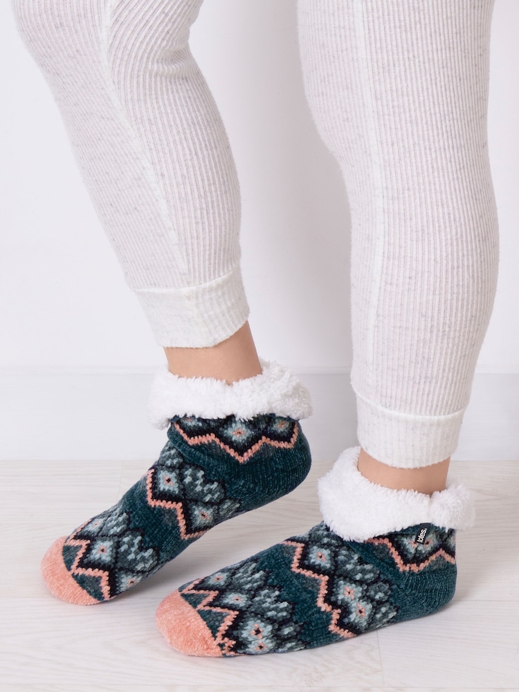 Totes Blue Ladies Crop Chenille Knitted Winter Slipper Socks - Image 1 of 5