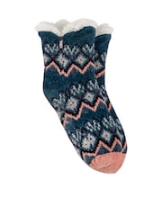 Totes Blue Ladies Crop Chenille Knitted Winter Slipper Socks - Image 2 of 5