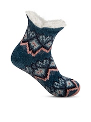 Totes Blue Ladies Crop Chenille Knitted Winter Slipper Socks - Image 3 of 5