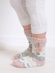 Totes Ladies Fairisle Pattern Chenille Winter Slipper Socks - Imagen 1 de 5