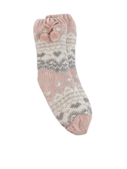 Totes Ladies Fairisle Pattern Chenille Winter Slipper Socks - Imagen 2 de 5