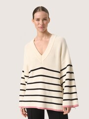 Soaked in Luxury Loose Fit Musling V-Neck Pullover White Jumper - Image 1 of 6