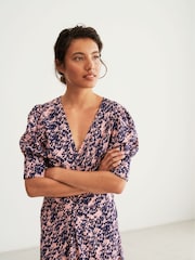 Soaked in Luxury SLSylvia V-Neck Short Sleeve Midi Pink/Blue Dress - Image 1 of 6