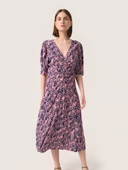Soaked in Luxury SLSylvia V-Neck Short Sleeve Midi Pink/Blue Dress - Image 2 of 6