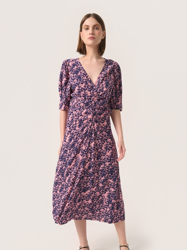 Soaked in Luxury SLSylvia V-Neck Short Sleeve Midi Pink/Blue Dress - Image 2 of 6