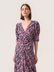 Soaked in Luxury SLSylvia V-Neck Short Sleeve Midi Pink/Blue Dress - Image 4 of 6
