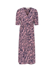 Soaked in Luxury SLSylvia V-Neck Short Sleeve Midi Pink/Blue Dress - Image 5 of 6