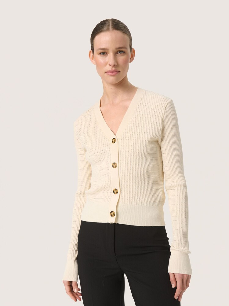 Soaked in Luxury Slim Fit Lidya Button V-Neck White Cardigan - Image 1 of 6 Soaked in Luxury Slim Fit Lidya Button V-Neck White Cardigan - Image 1 of 6