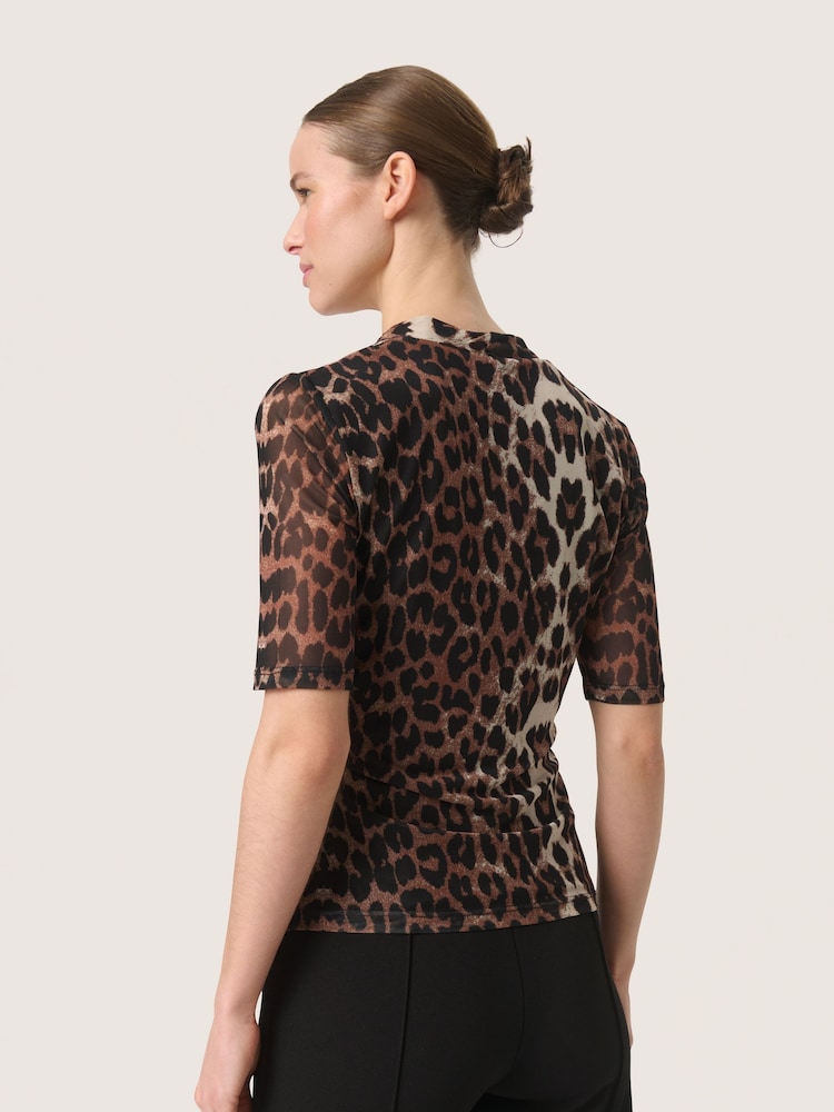 Soaked in Luxury SL Aldora Mesh V-Neck Wrap Brown Blouse - Image 2 of 6