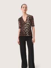 Soaked in Luxury SL Aldora Mesh V-Neck Wrap Brown Blouse - Image 3 of 6