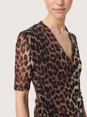 Soaked in Luxury SL Aldora Mesh V-Neck Wrap Brown Blouse - Image 4 of 6